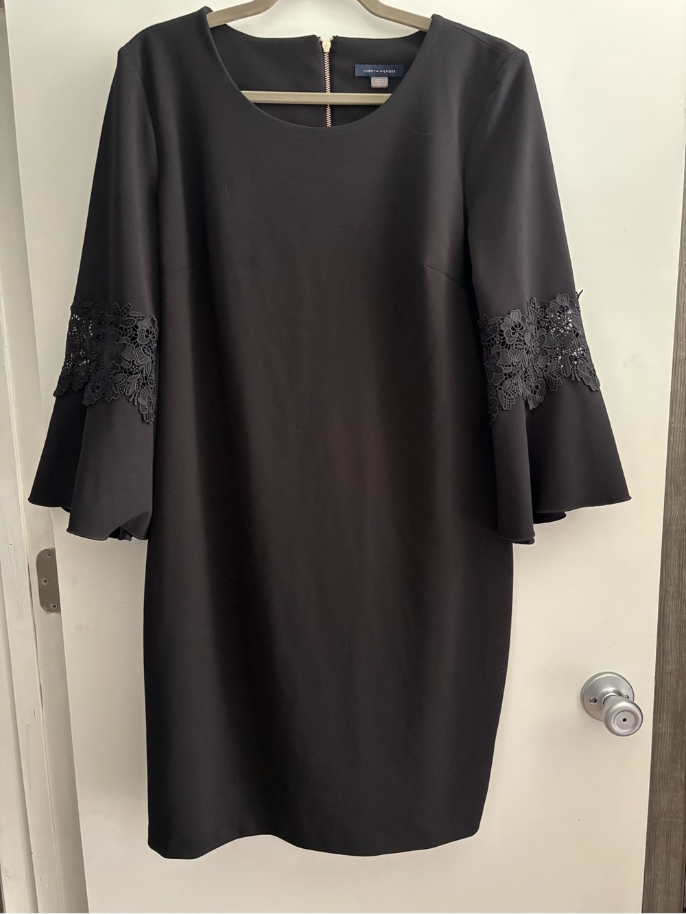 Tommy Hilfiger Black Lace-Trim Bell Sleeve Shift Dress